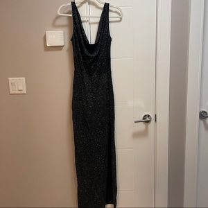 Black sparkly long side split maxi dress